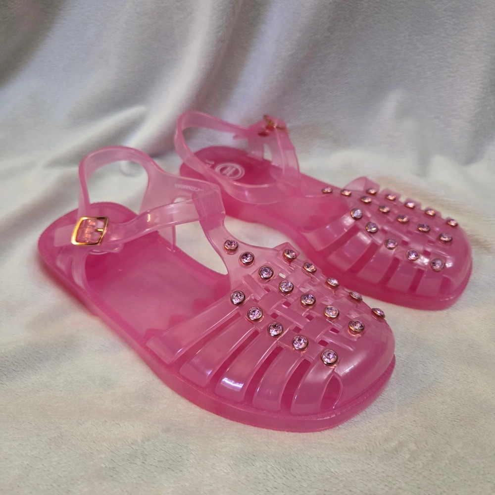 Wonder Nation Girls Pink Rhinestone Jelly Sandals Size 13 Cage Water Shoes Y2K